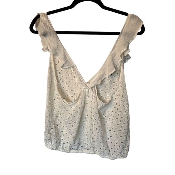 Free People Women's Ivory Eyelet Ruffle V-Neck Blouse Size Small - Picture 2 of 10